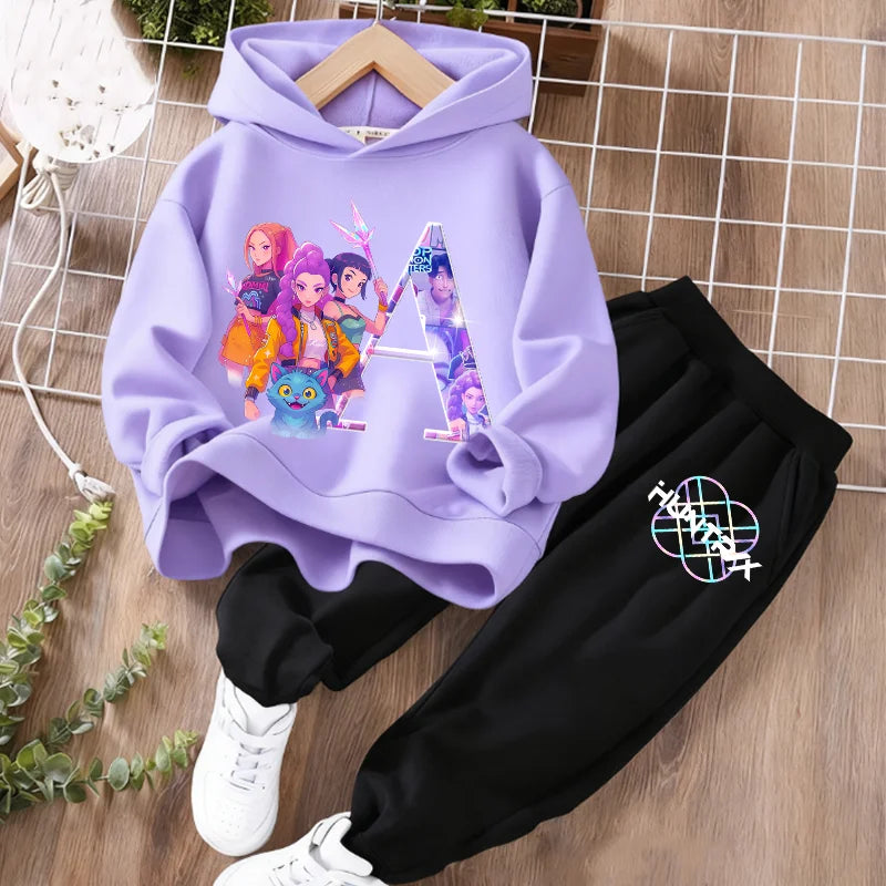 Kids Kpop Demon Hunters Anime Huntrix Sweatshirt & Pants Fashion Tracksuit