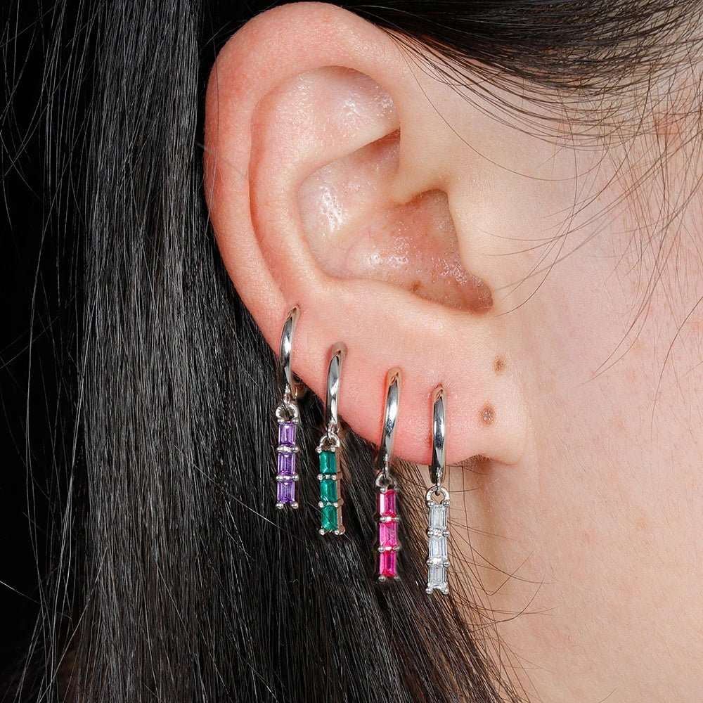 1 Pair Stainless Steel Colourful Zircon Square Dangle Earrings Punk