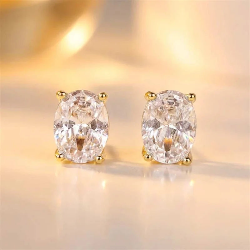 925 Sterling Silver Trendy Sparkling Zircon Oval Stud Earrings Party Fine Jewellery Gift