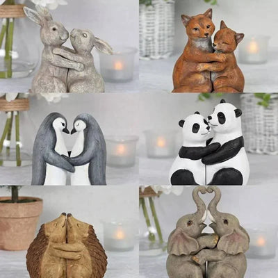 Cute Panda Rabbit Hug Statue Resin Couple Valentine's Day Gift Ship from UK
