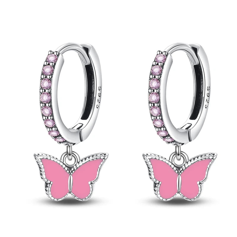 925 Sterling Silver Pink Sweet Bow Drop Earrings Trendy Anniversary Jewellery