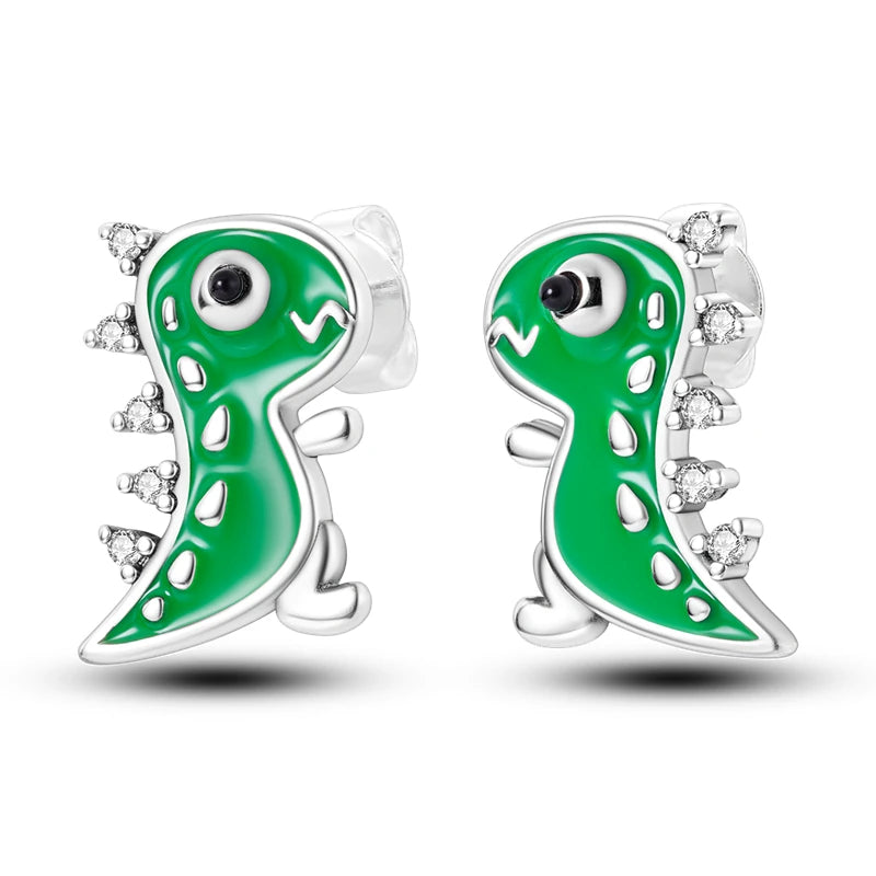 925 Sterling Silver Animal Plant Green Zircon Circle Hoop Earrings Jewellery