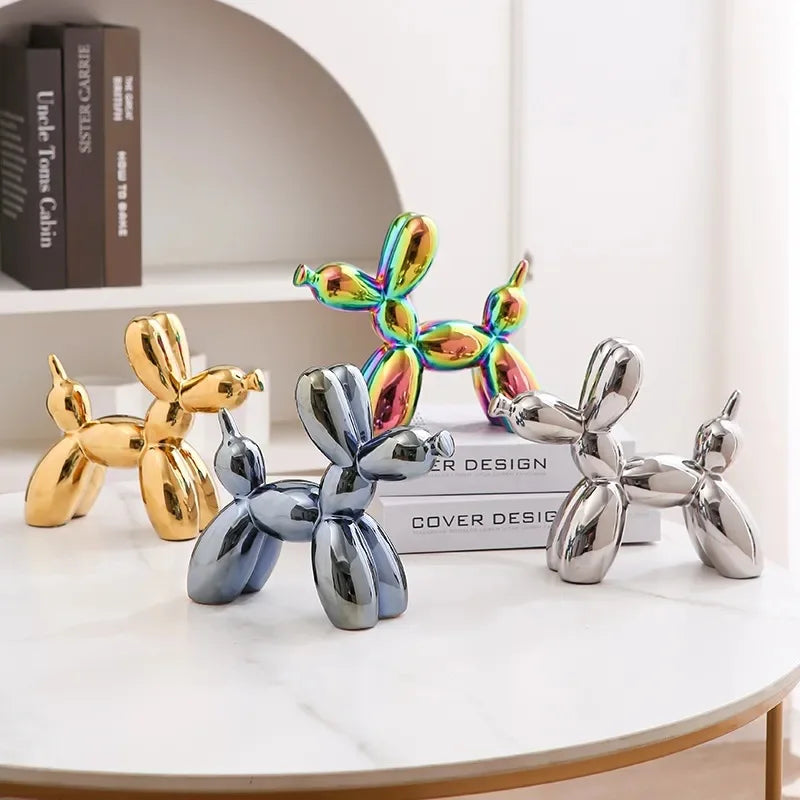 Ceramic Plating Balloon Dog Figurines Animal Statue Handmade Sculpture Modern Desk Decor