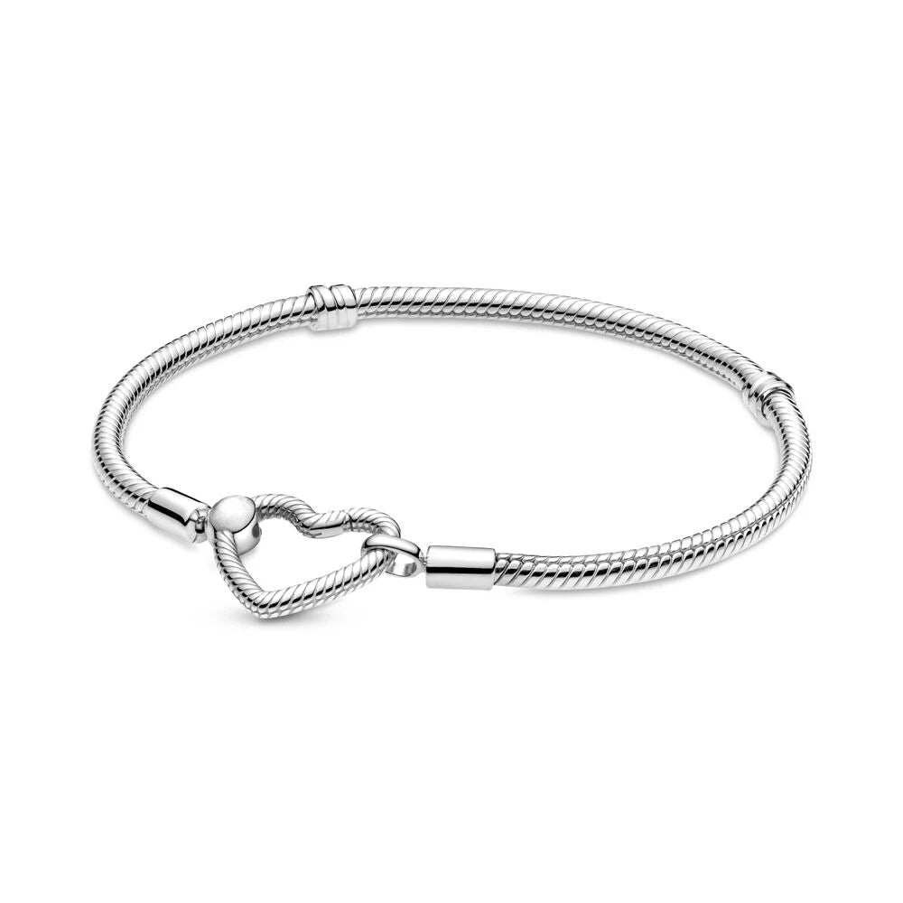 For Women 925 Sterling Silver Moments Heart Closure Bracelet Classic Snake Chain Jewelry Gift Fit Original Charm DIY