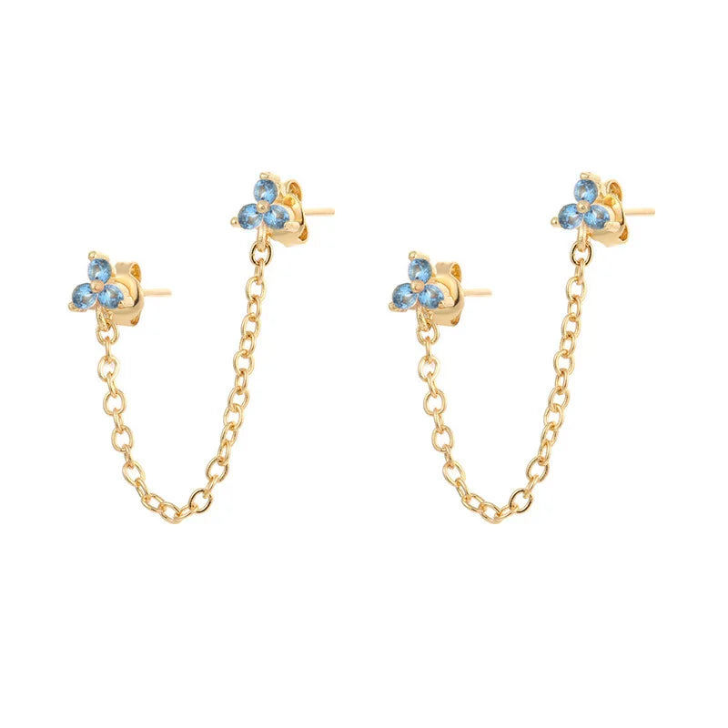New Stainless Steel Cubic Zirconia Link Chain Ear Studs Triangle