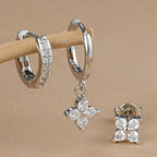 3PCS Gold Colour Crystal Zirconia Drop Earrings Flower Dangle Set