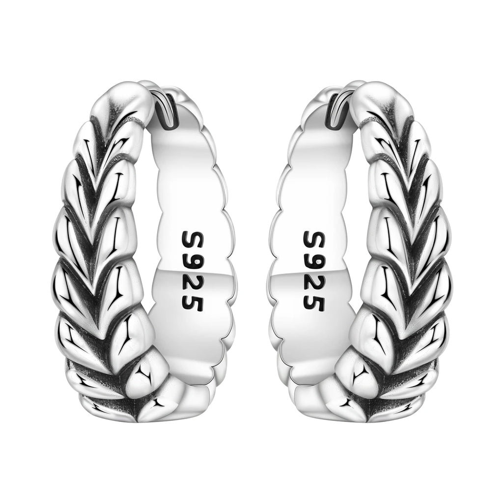 925 Sterling Silver Curled Grass Pattern Flower Hoop Earrings Women's Jewellery