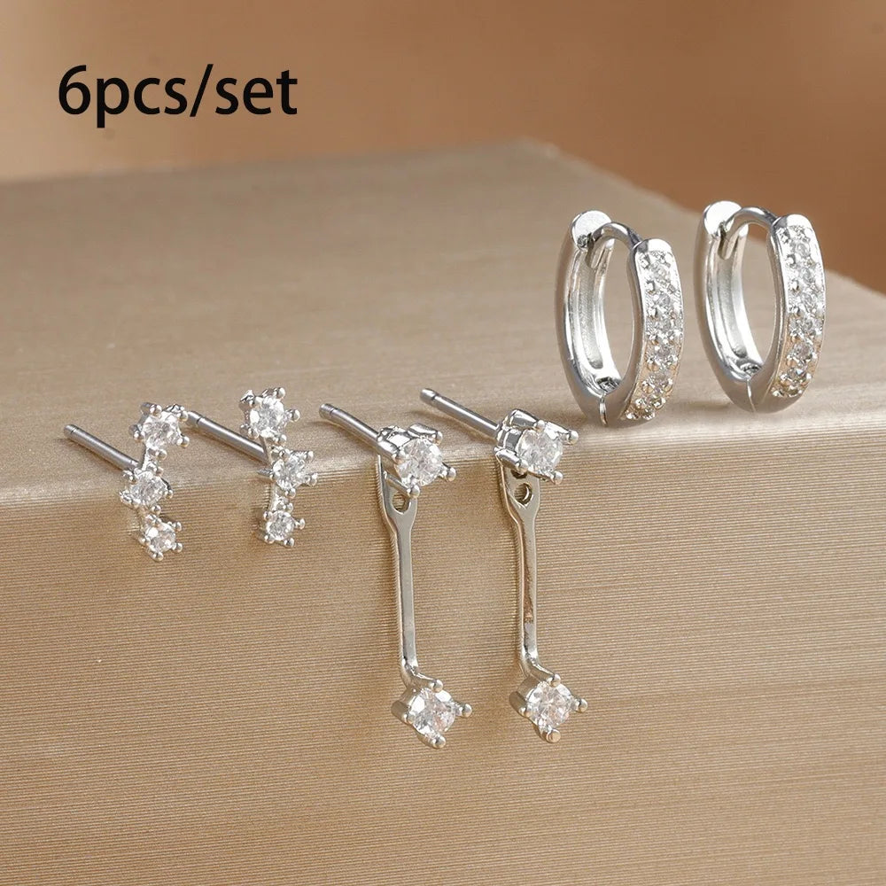 3 Pairs Exquisite Zircon Little Huggies Hoop Earrings Set Steel