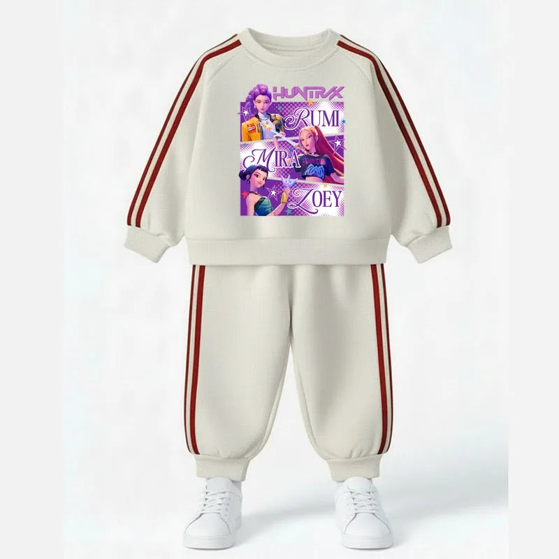 K-pop Girls Spring Clothing Set Cartoon Print Sweatshirt and Joggers Suit