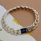 Square Solid Chain Bracelet 925 Sterling Silver Men Women Party Fashion Gift