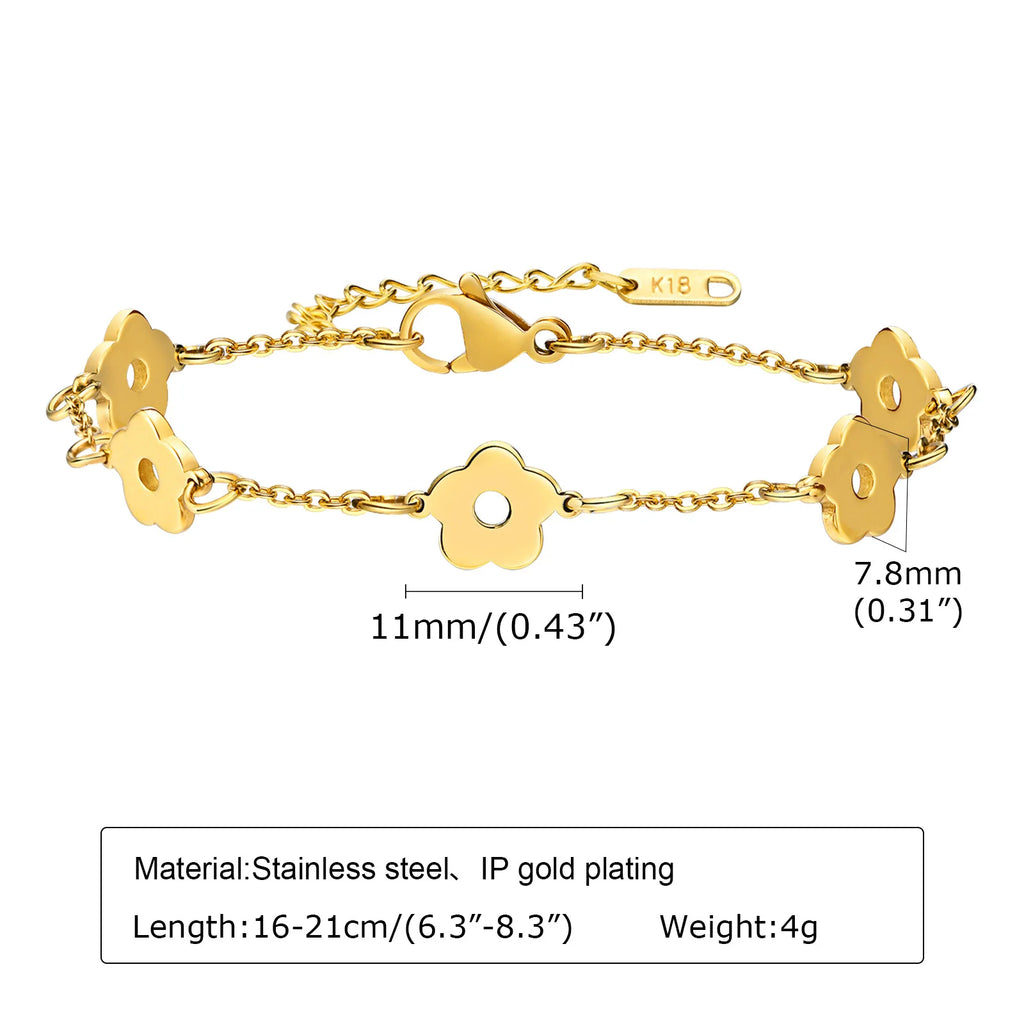 Waterproof Flower Bracelet, Stainless Steel Wrist Chain Bangles  Lucky Jewelry For Women Gift