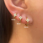 3PCS Simple Flower Zircon Hoop Earrings 18K Gold Plated Steel