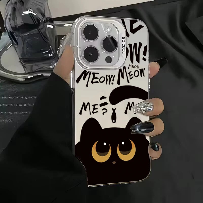Black Cat Eating Fish Silver Case for Redmi Note 14 13 12 11 Pro