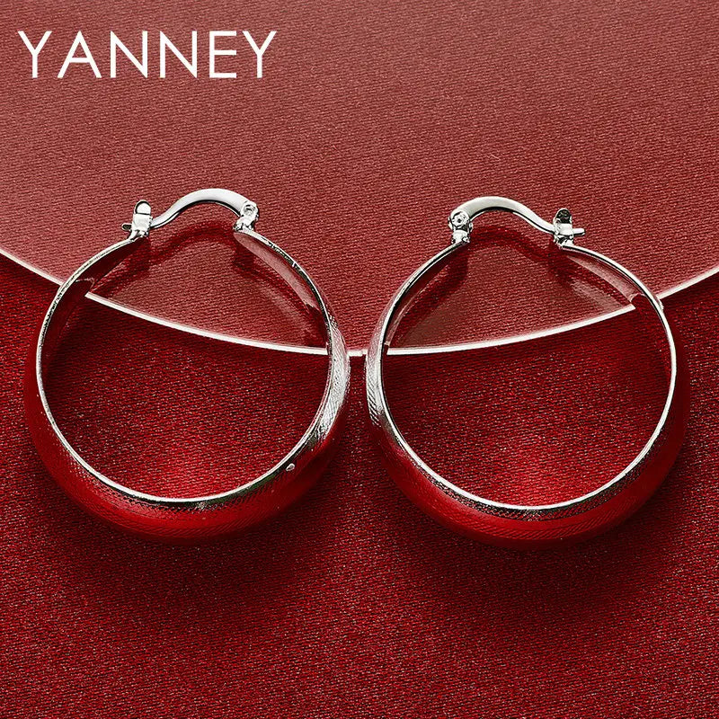 925 Sterling Silver Glossy Geometric Round Hoop Earrings Women Fashion Gift