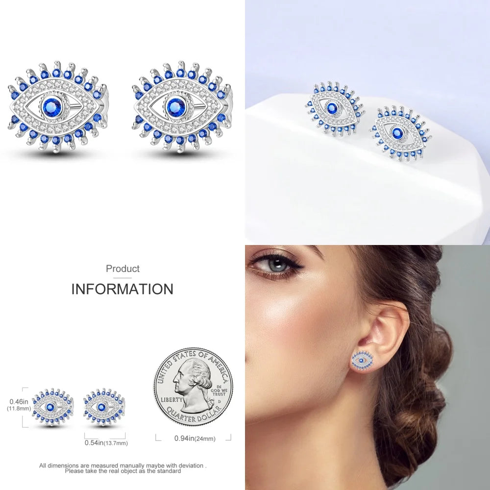 925 Sterling Silver Religious Demon Evil Eye Zircon Stud Earrings Gift