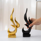 23cm Abstract Fire Sculpture Gold Flame Resin Ornament Modern Pop Art Shelf Decoration
