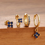 4PCS Black Zircon Flower Hoop Earring Simple Stainless Steel Huggies