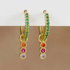 2PCS Stainless Steel Multicolor Zircon Geometry Drop Earrings