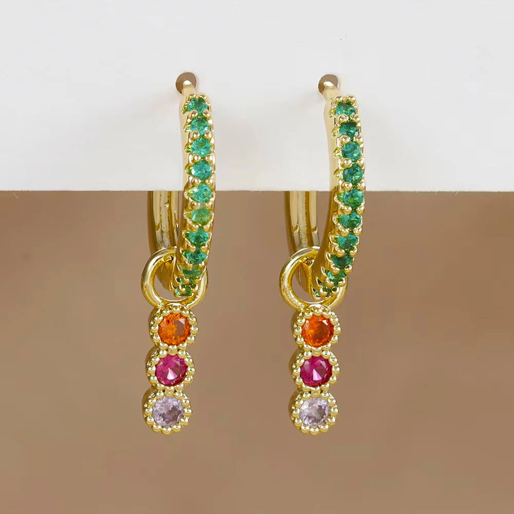 2PCS Stainless Steel Multicolor Zircon Geometry Drop Earrings