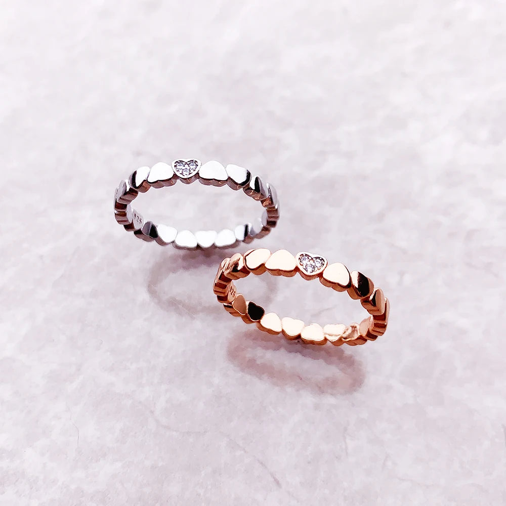 Love Hearts Ring 925 Sterling Silver Romantic Fine Jewellery Women Gift