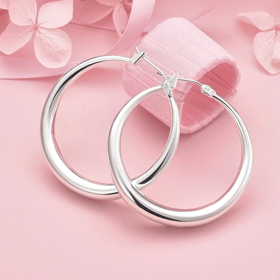 925 Sterling Silver Heart & Round Hoop Earrings Women Charm Party Jewellery