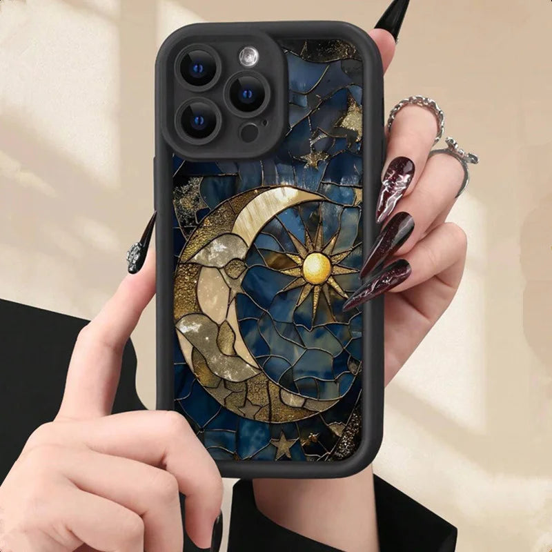 Aesthetic Sun & Moon Case for iPhone 17 16 15 14 13 12 11 Pro Max Plus Soft