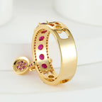 Luxury Female Rose Red Stone Wedding Rings For Women Engagement Jewelry Cute Pink Zircon Round Dangle Ring Christmas Day Gifts