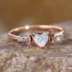 White Fire Opal Love Heart Stone Rings For Women Rose Gold Silver Color Wedding Band Bridal Engagement Jewelry Mother's Day Gift