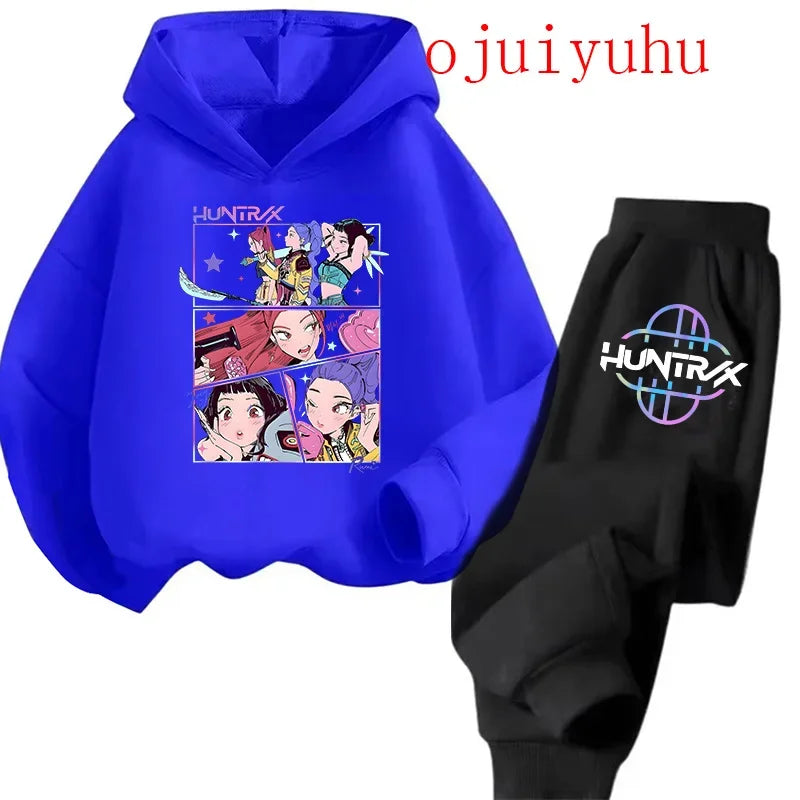 Kids Kpop Demon Hunters Kawaii Hoodie & Sweatpants Set Anime Cartoon Clothing
