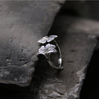 Ginkgo Biloba Leaves Open Ring 925 Sterling Silver Wedding Luxury Accessories