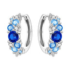 925 Sterling Silver Blue Horseshoe Lotus Ear Studs Hoop Earrings Trendy Gift