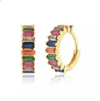 2PCS Stainless Steel Circle Hoop Earrings Colourful Zircon Crystal