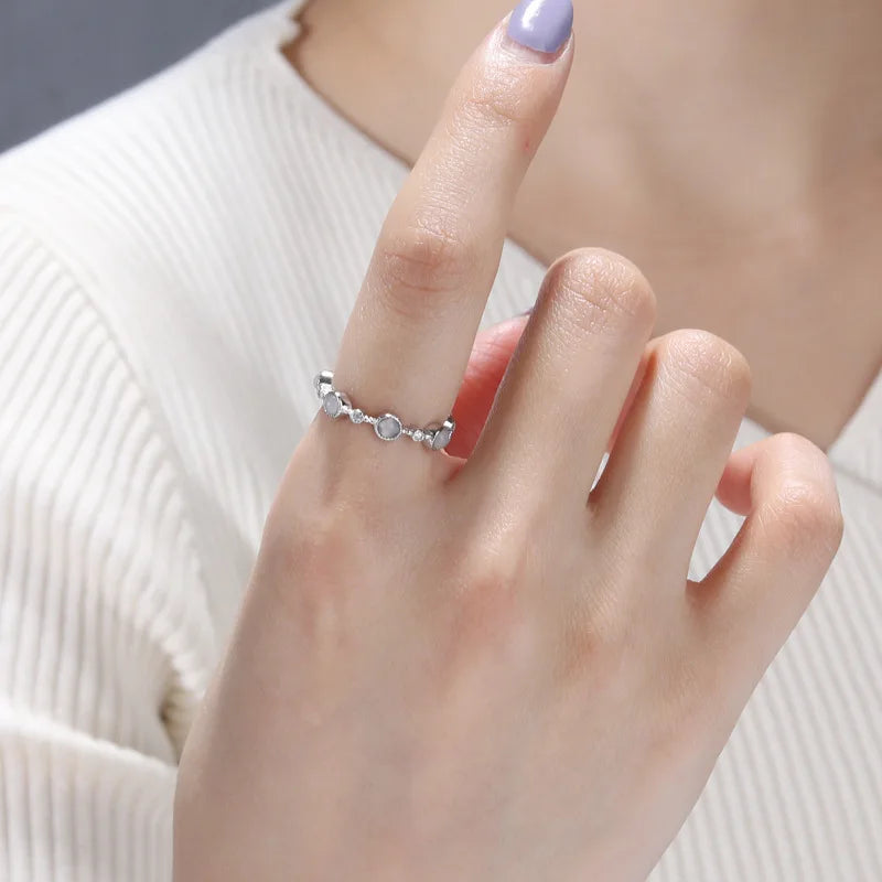 925 Sterling Silver Round Crystal Adjustable Ring Wedding Engagement Luxury Jewellery Accessory