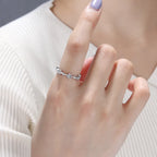 925 Sterling Silver Round Crystal Adjustable Ring Wedding Engagement Luxury Jewellery Accessory