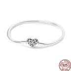 925 Silver 17-20CM Heart Pave Zirconia Original Bracelets Infinity Bracelet Fit DIY Charms Bead Birthday Jewelry Gifts Hot Sale