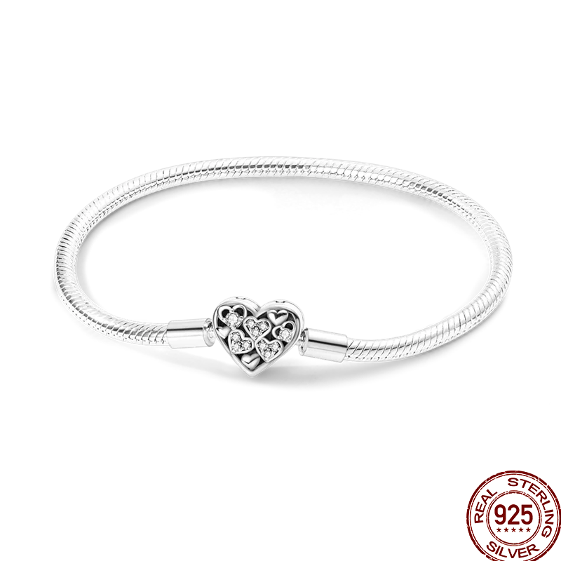925 Silver 17-20CM Heart Pave Zirconia Original Bracelets Infinity Bracelet Fit DIY Charms Bead Birthday Jewelry Gifts Hot Sale
