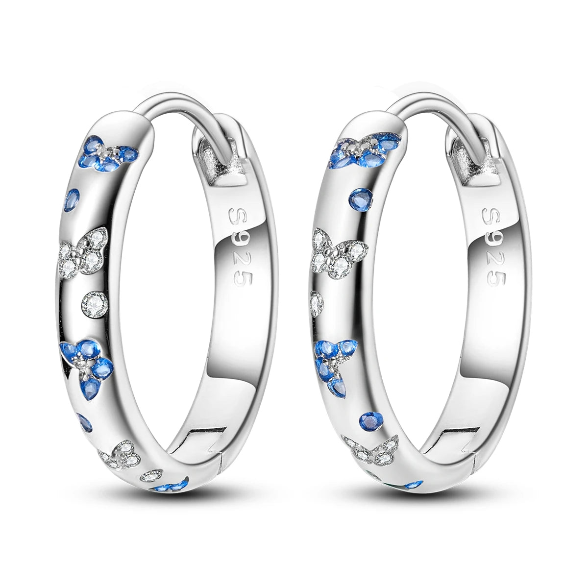 925 Sterling Silver Blue Zircon Starry Sky Hoop Earrings Trendy Jewellery