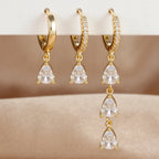 3PCS Stainless Steel Zircon Water Drop Hoop Earrings 18K Gold Heart