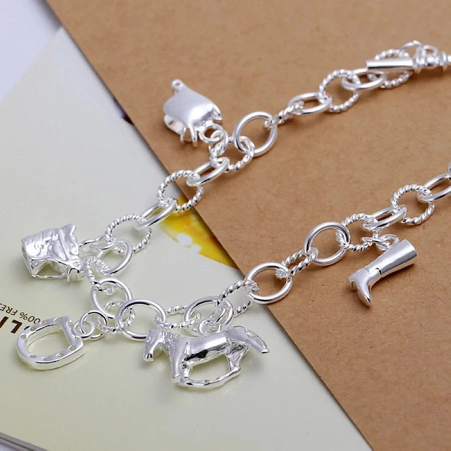 Horse Charm Bracelet 925 Sterling Silver Women High Quality Valentine Gift