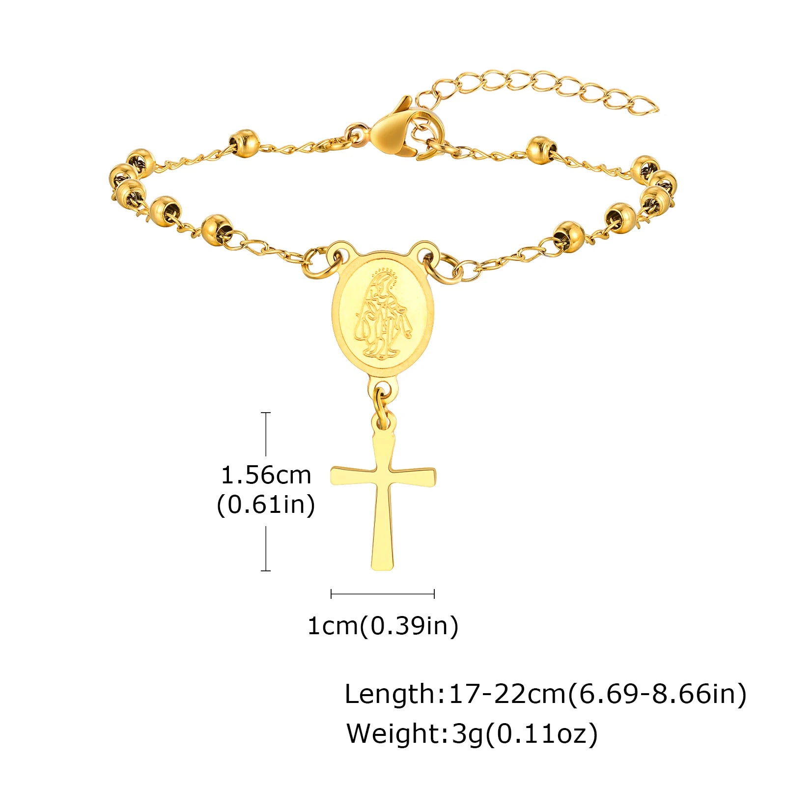 316L Stainless Steel Cross Bracelet for Women, Fashion Adjustable Chain Religious Christian Jewelry