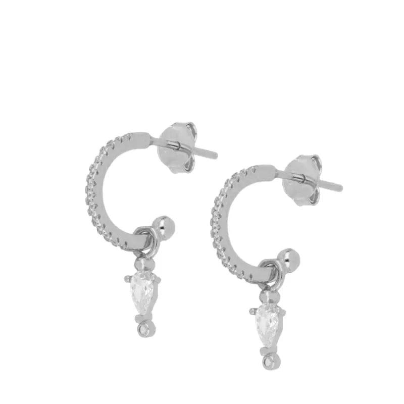 New Stainless Steel Cubic Zirconia Hoop Earrings Small Pendant