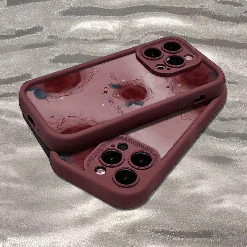 Moonlit Red Flower Case for iPhone 17 16 15 14 13 12 11 Pro Max Plus 17 Air