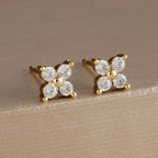 Exquisite Green Zircon Flower Hoop Earrings 18K Gold Plated Steel