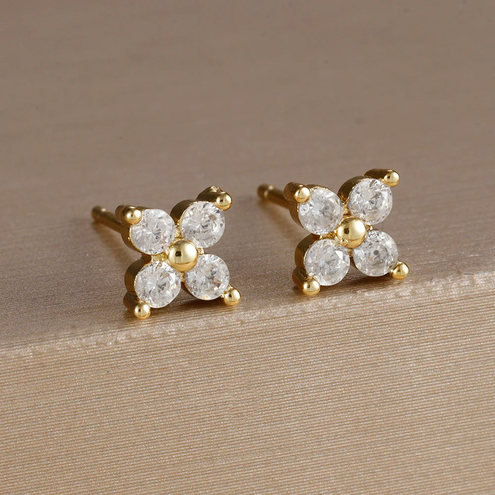 Exquisite Green Zircon Flower Hoop Earrings 18K Gold Plated Steel