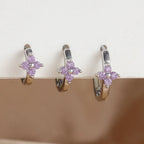 3PCS Simple Flower Zircon Hoop Earrings 18K Gold Plated Steel