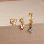 3PCS Fashion Simple Zircon Hoop Earrings Set Stainless Steel Punk