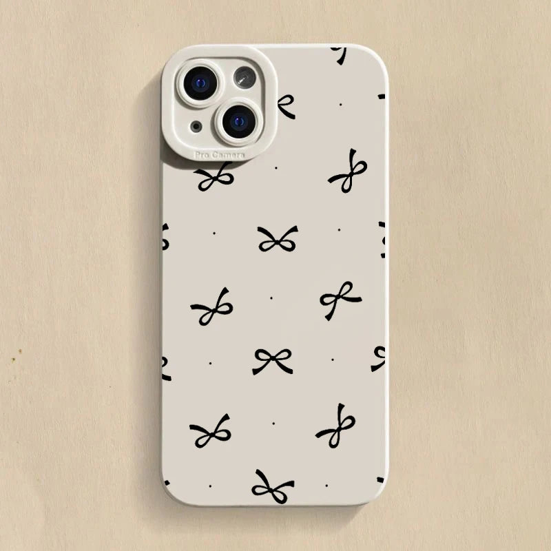 Black Bow Phone Case for iPhone 16 15 14 13 12 11 Pro Max SE