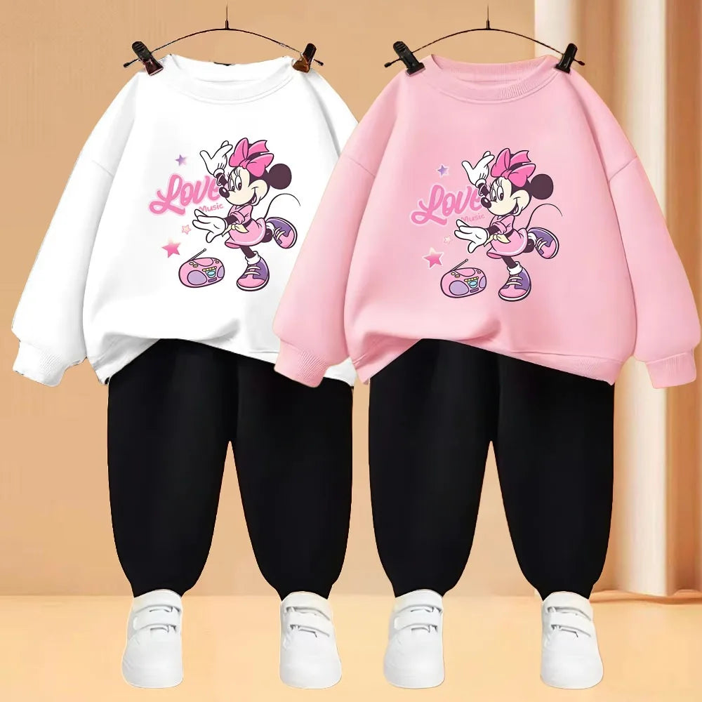 Disney Minnie Mouse Girls O-Neck Hoodie and Trousers 2-Piece Sweatsuit