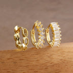 3PCS Stainless Steel Horse Eye Zircon Round Small Hoop Earrings Set