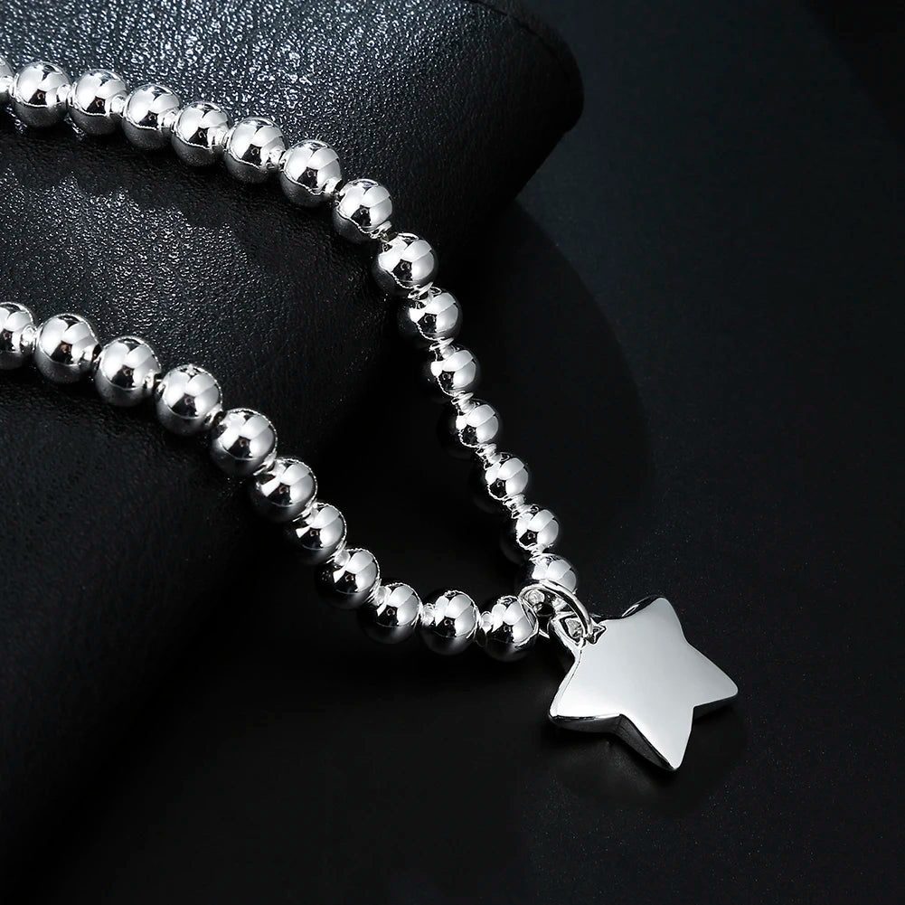 4mm Bead Chain Star Bracelet 925 Sterling Silver Women Designer Jewellery
